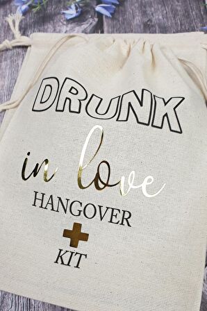 Hangover Kit Kesesi - 10 Adet - Drunk In Love,Altın Varak Baskılı