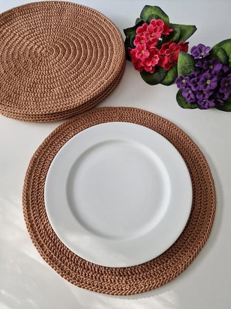 EL ÖRGÜSÜ 6 ADET POLYESTER MAKROME 35 CM YUVARLAK SUPLA-AMERİKAN SERVİSİ