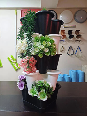  5 Katlı Yonca Kule Saksı Seti | Çiçek Bitki Sebze Meyve Salon Mutfak Banyo Bahçe Saksı Seti 