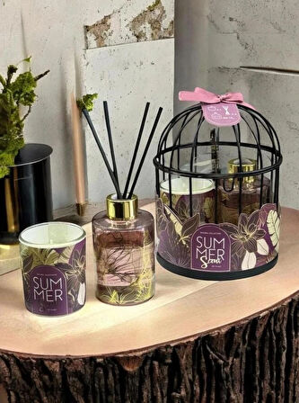 kafesli  kokulu  mumlu oda kokusu set 3 lü gül kokusu