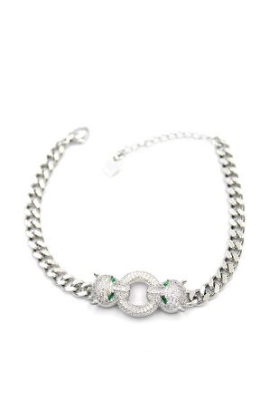 Zirkon Taşlı Leopar Bileklik - Gümüş