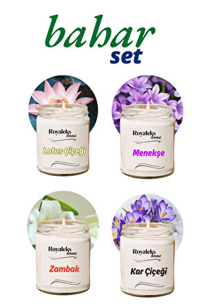 4 Adet Doğal Özel Seri Kokulu Dekoratif Kavanoz Mum 4X210 cc - Bahar Seti - RYL