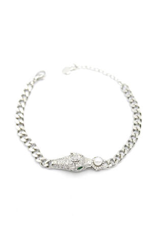 Zirkon Taşlı Leopar Bileklik - Gümüş