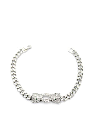 Zirkon Taşlı Leopar Bileklik - Gümüş