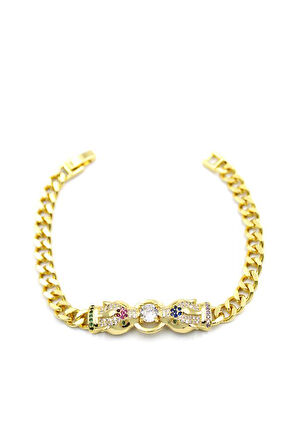 Zirkon Taşlı Leopar Bileklik - Altın