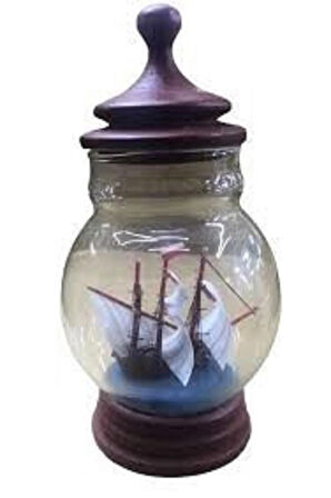 Dekoratif Ahşap Kapaklı Cam Şişe İçinde Gemi Paketi