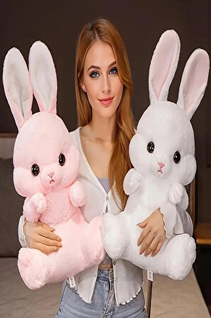 Sevimli Uzun Kulaklı Tavşan Peluş Oyuncak 40 cm Beyaz