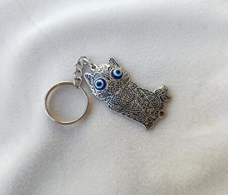Anahtarlık Kedi Yüzük Kötü Göz Kovucu Nazar Boncuklu Araba Çanta Cüzdan Süsü