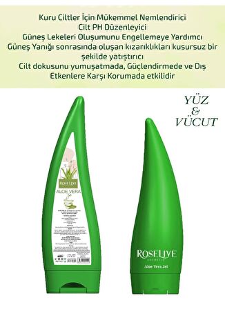 Roselive Aoe Vera Jel Günlük Yüz Ve Vücut Bakım Jeli - Doğal Nemlendirici / Aydınlatıcı 175 Ml