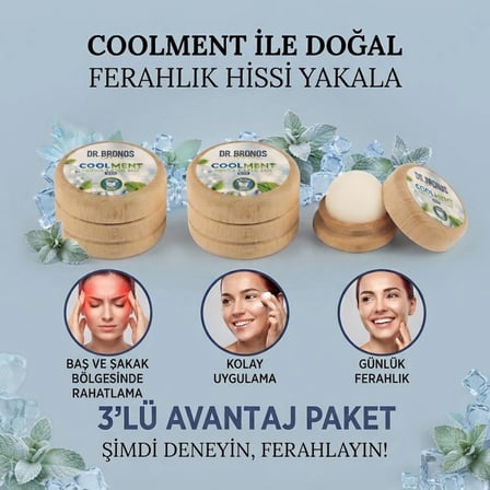 Hmd Bitkisel Coolment Doğal Kristal Mentol Taşı 3 Ad.- Baş, Şakak, Boyun ve Ense İçin Ferahlatıcı ve Rahatlatıcı Bakım Taşı (Nane Yağı Özlü)