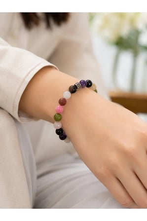 Aşk Sevgi Bilekliği (Pembe Kuvars, Ametist, Obsidyen, Güneş Taşı ve Rodonit Taşı)