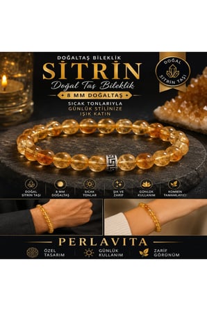 Perlavita Sitrin Doğal Taş Bileklik 8mm - Günlük Takı ve Hediye