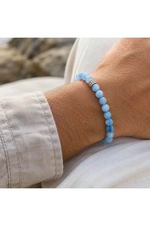Kadın Erkek Bileklik Akuamarin Charm Detaylı 8 mm Günlük Takı Aksesuarı