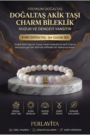 Doğaltaş Akik Taşı Charm Bileklik Şık Enerji Stres Başarı Bilekliği