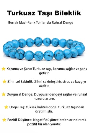 Doğaltaş Turkuaz Taşı Charm Bileklik Şık Enerji Stres Başarı Bilekliği