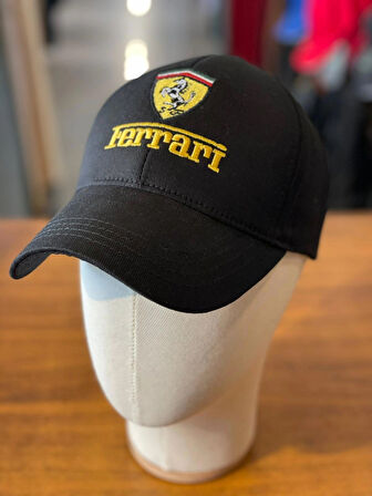 Ferrari Nakış Siyah Renk Unisex Pamuklu Cap Şapka