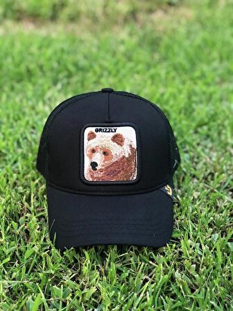 Gorin Model Ayı Figür Siyah Renk Fileli Cap Şapka