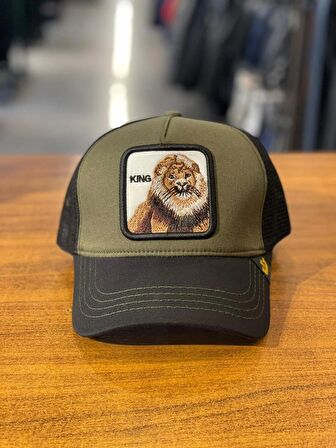 Gorin Bros Trucker Model Haki Renk Aslan Figür Siyah Fileli Cap Şapka