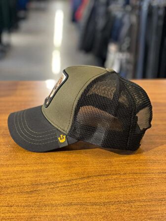 Gorin Bros Trucker Model Haki Renk Aslan Figür Siyah Fileli Cap Şapka