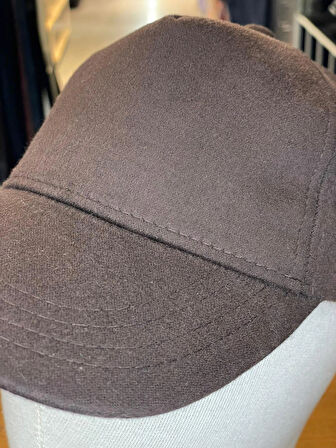 Kaşe Kumaş Kahverengi Renk Kışlık Cap Şapka