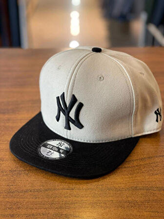 NY Yankees Ekru Renk Hiphop Snapback Rapper Basket Cap Şapka