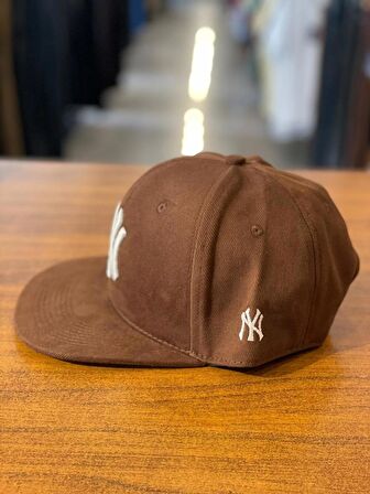 NY Yankees Kahverengi Hiphop Snapback Rapper Basket Cap Şapka