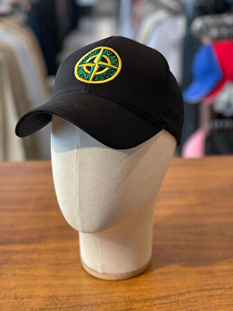 Stone Island Nakışlı Unisex Siyah Renk Pamuklu Cap Şapka