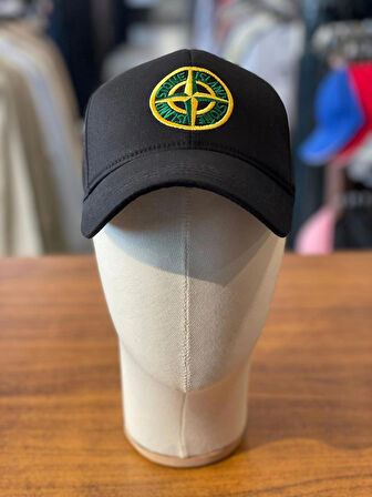 Stone Island Nakışlı Unisex Siyah Renk Pamuklu Cap Şapka