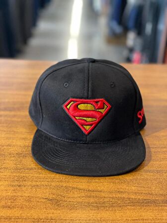 Superman Nakışlı Siyah Kanvas Hiphop Snapback Rapper Basket Cap Şapka