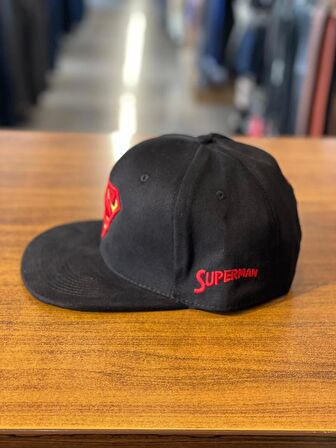 Superman Nakışlı Siyah Kanvas Hiphop Snapback Rapper Basket Cap Şapka