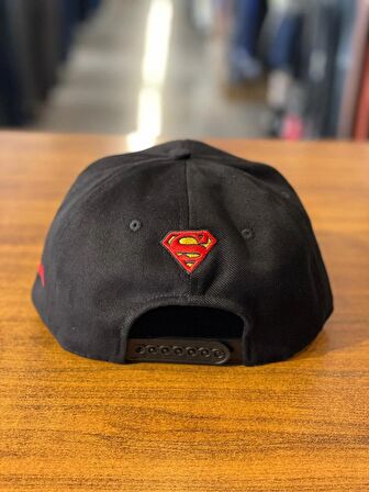 Superman Nakışlı Siyah Kanvas Hiphop Snapback Rapper Basket Cap Şapka