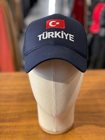 Türkiye Bayrak Nakışlı Unisex Lacivert Renk Pamuklu Fileli Cap Şapka