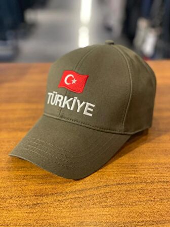 Türkiye Nakışlı Haki Renk Pamuklu Cap Şapka