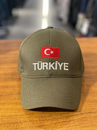 Türkiye Nakışlı Haki Renk Pamuklu Cap Şapka