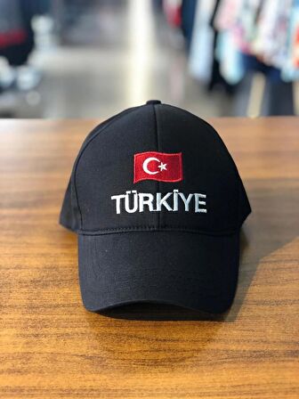 Türkiye Nakışlı Siyah Renk Pamuklu Cap Şapka