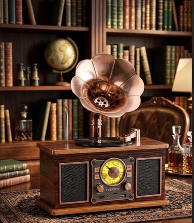 RT-623 Nostalji Radyo Fm-Usb-Tf-Aux 1800Mah Retro GRAMAFON RADYO 