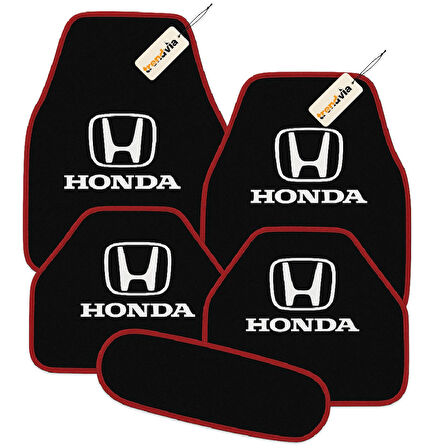 Siyah Kırmızı Renk Honda Logolu Oto Halı Paspas 5 Parça – Araca Özel Kesim, Kolay Temizlik, Kaymaz Zemin Koruma