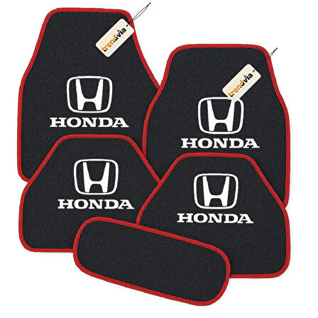 Antrasit Kırmızı Renk Honda Logolu Oto Halı Paspas 5 Parça – Araca Özel Kesim, Kolay Temizlik, Kaymaz Zemin Koruma