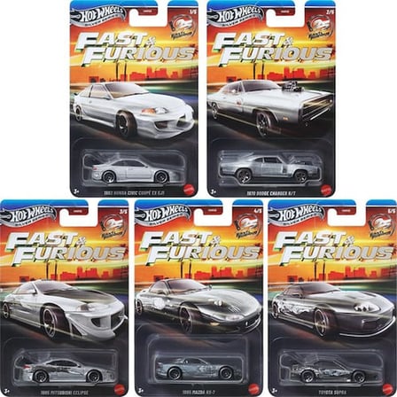 Hot Wheels Silver Series Fast & Furious 5'li Set Supra RX-7 Eclipse Civic Charger