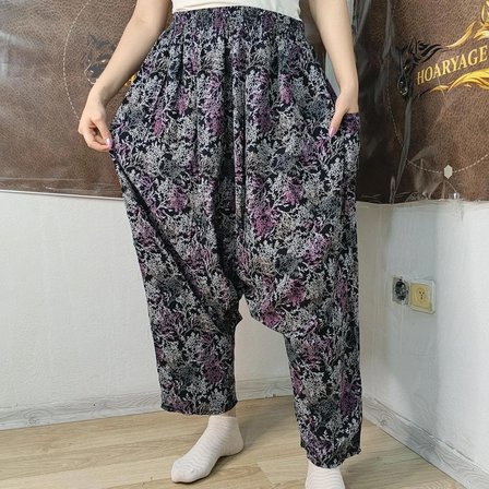 Otantik Köy Şalvarı %100 Pamuk Viskon Çiçek Desenli Rahat Kesim Ağlı Kadın Şalvarı 38BEDEN 100 KG