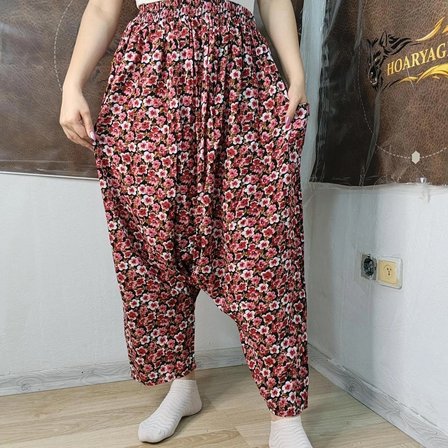 Otantik Köy Şalvarı %100 Pamuk Viskon Çiçek Desenli Rahat Kesim Ağlı Kadın Şalvarı 38BEDEN 100 KG