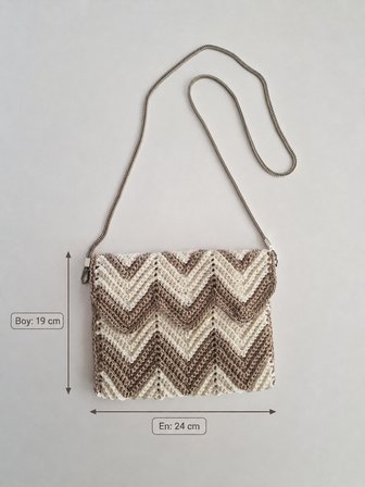 Hobi Kafe El Örgüsü Kadın Omuz Çantası Bej Çapraz Clutch Çanta