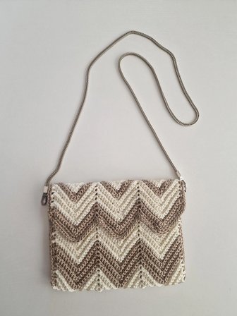 Hobi Kafe El Örgüsü Kadın Omuz Çantası Bej Çapraz Clutch Çanta