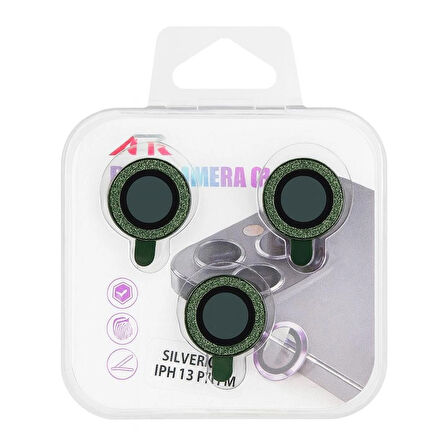 iPhone 13 Pro / Pro Max Uyumlu Kamera Lens Koruyucu – Yeşil Taşlı (Green)