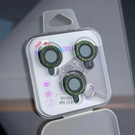 iPhone 13 Pro / Pro Max Uyumlu Kamera Lens Koruyucu – Yeşil Taşlı (Green)