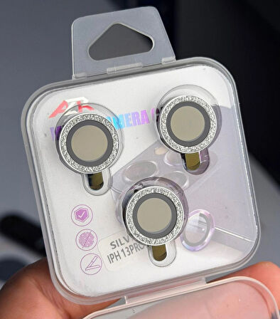 iPhone 13 Pro / Pro Max Uyumlu Kamera Lens Koruyucu – Gümüş Çerçeveli (Silver)