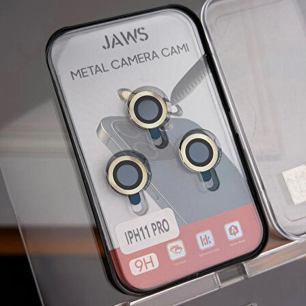 iPhone 11 Pro Uyumlu Kamera Lens Koruyucu – Gold Metal Çerçeveli (Gold)