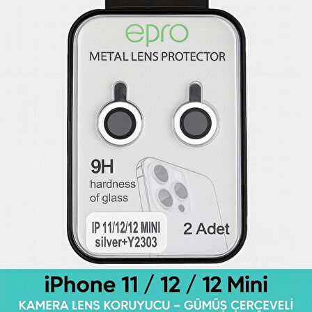 iPhone 11 / 12 / 12 Mini Uyumlu Kamera Lens Koruyucu – Gümüş Çerçeveli (Silver)