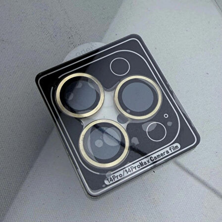 iPhone 14 Pro / 14 Pro Max Uyumlu Kamera Lens Koruyucu – Gold Metal Çerçeveli (Gold)