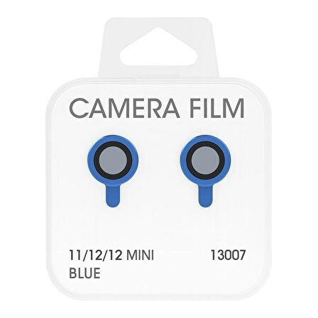 iPhone 11 / 12 / 12 Mini Uyumlu Kamera Lens Koruyucu – Mavi Çerçeveli (Blue)